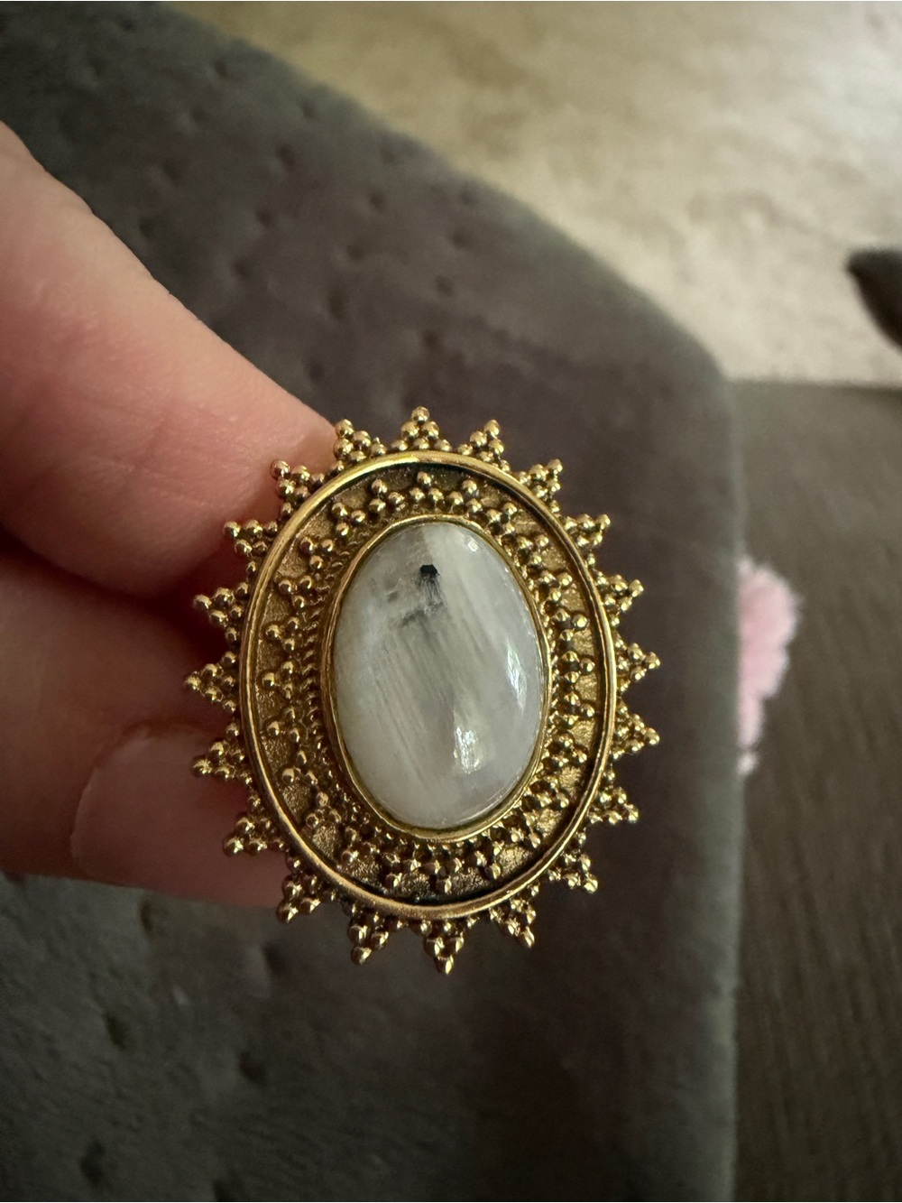 Gold-Tone Oval Moonstone Cabochon Statement Ring